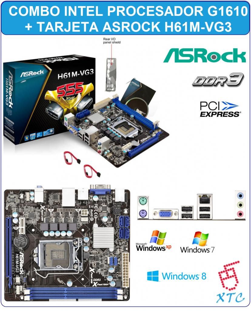 combo intel cpu g1610 a 2.6 ghz   tarjeta madre asrock h61