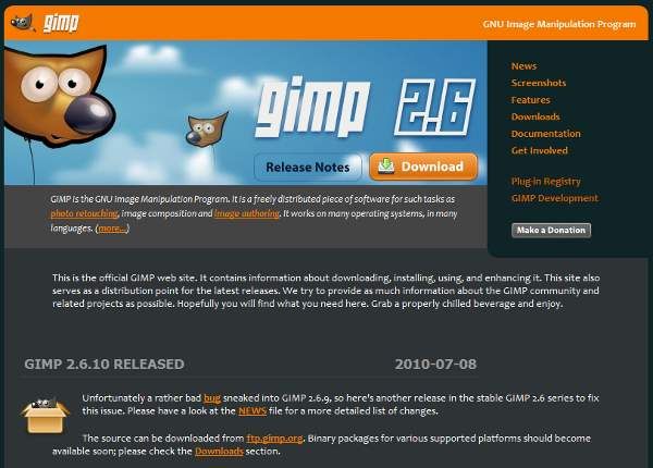 GIMP p&aacute;gina oficial