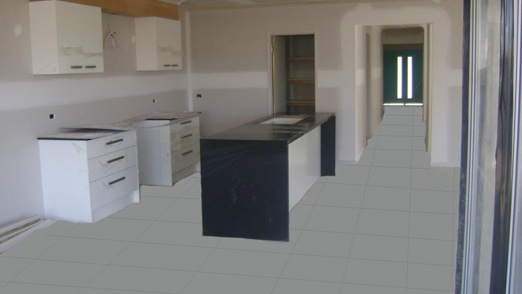 Flooring colour for black and white kitchen