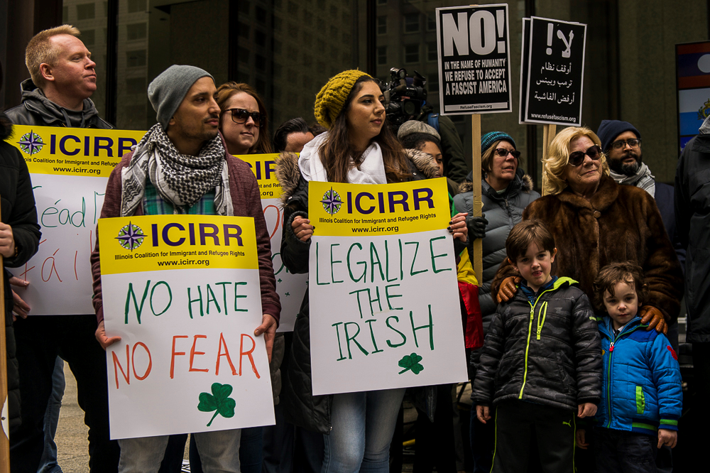 Irish Immigrants picketing with signs