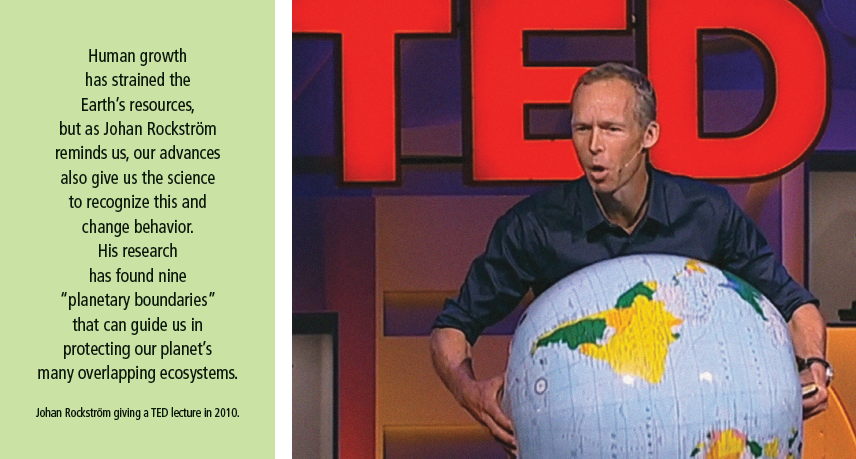 Johan Rockstrom presents holding an inflatable earth
