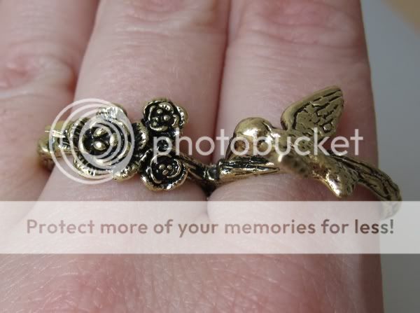 Doppelring Zwei Finger Ring Vogel Blüten double ring bird goldfarben