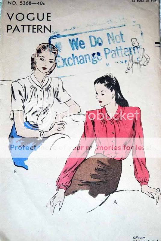 Vintage Vogue 1940/1950s PATTERN Size 14 Bust 32 Blouse w/ Yoke Effect 